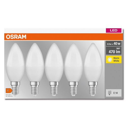 OSRAM LED BASE CLASSIC B Lampe matt (ex 40W) 5,5W / 2700K Warmweiß E14, 5er Pack-Leuchtmittel-LEDVANCE Shop