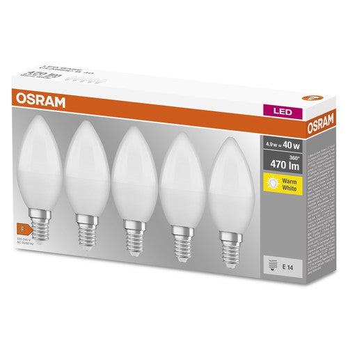 OSRAM LED BASE CLASSIC B Lampe matt (ex 40W) 5,5W / 2700K Warmweiß E14, 5er Pack-Leuchtmittel-LEDVANCE Shop
