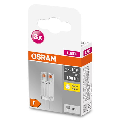 OSRAM LED Base Stiftsockellampe LED Lampe 12V (ex 10W) 0,90W / 2700K Warmweiß PIN G4 3er Pack-Leuchtmittel-LEDVANCE Shop